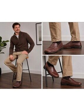 AK Anne Klein Braintrees Brown Leather Slip On Loafers Men's Size 9.5 Comfort
